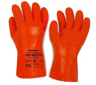 Перчатки FISH MASTER 30 см,  оранжевые,  размер L