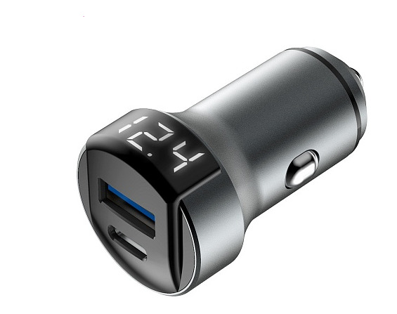 Автомобильное зарядное устройство (USB,  Type-C,  PowerDelivery,  QuikCharge,  38W) серое OLMIO (40231)