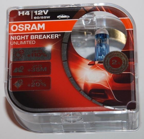 Автолампа галогеновая Н4 12V-60/55 OSRAM +100% P43 Night Breaker Silver (64193NBS) (2шт.к-т) 