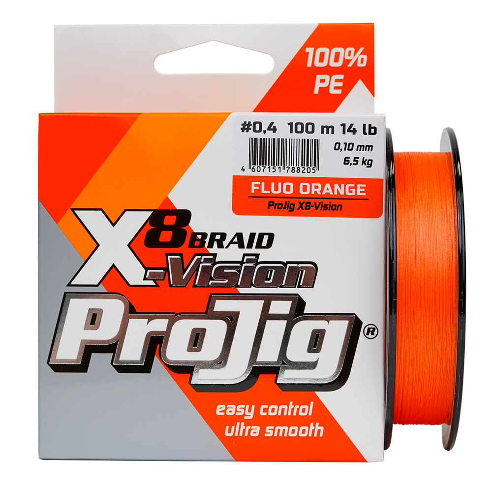 Шнур ProJig X8-Vision 0,24 мм, 18,0 кг, 100 м, оранжевый
