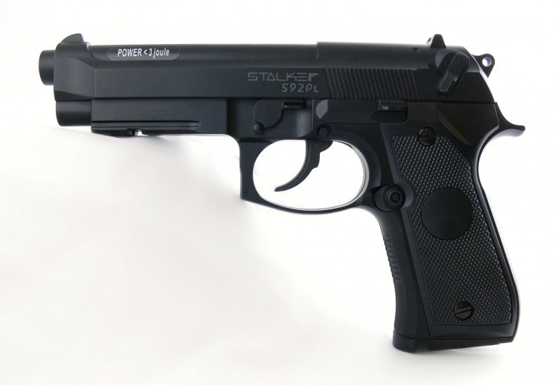 Пистолет пневматический Stalker S92PL (аналог "Beretta 92") к.4, 5мм,  пластик,  120 м/с,  черный,  +250шар.