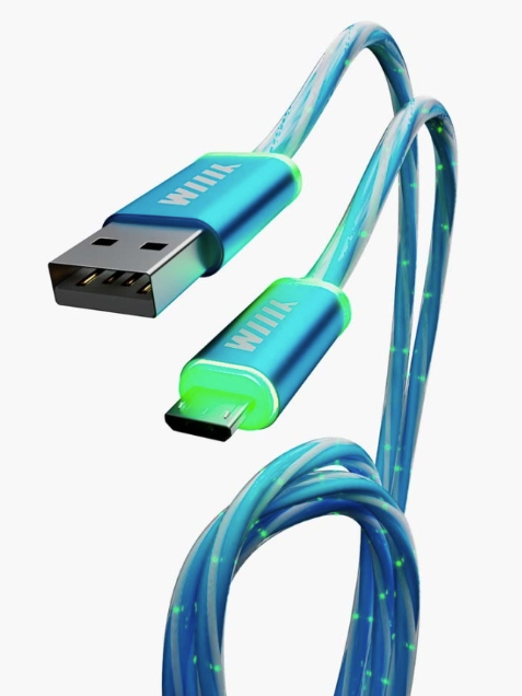 Кабель USB 2.0 - microUSB (1м,  2А) синий,  с подсветкой WIIIX CBL710-UMU-10BU