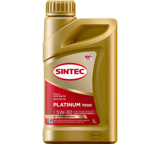 SINTEC PLATINUM 7000 5w30 A3/B4 SL/CF 1L синтетическое моторное масло