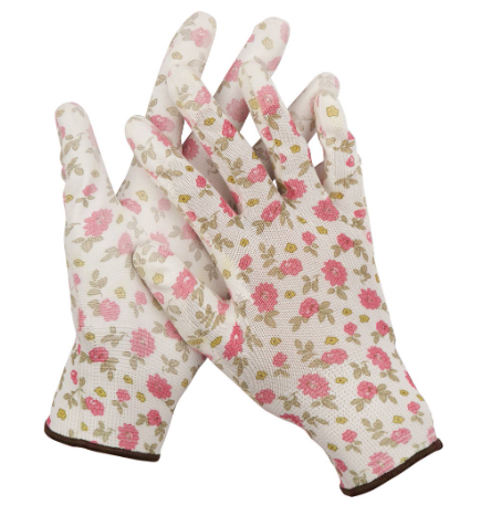 Перчатки садовые GRINDA женские (S) бело-розовые,  PU покрытие (11291-S)
