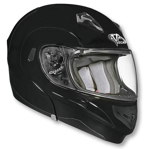Шлем модуляр для снегохода VEGA VR1 (Стекло с подогревом + маска) Solid черный глянцевый XL