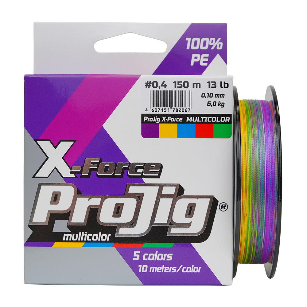Шнур ProJig X-Force Multicolor 0,16 мм, 11,0 кг, 100 м