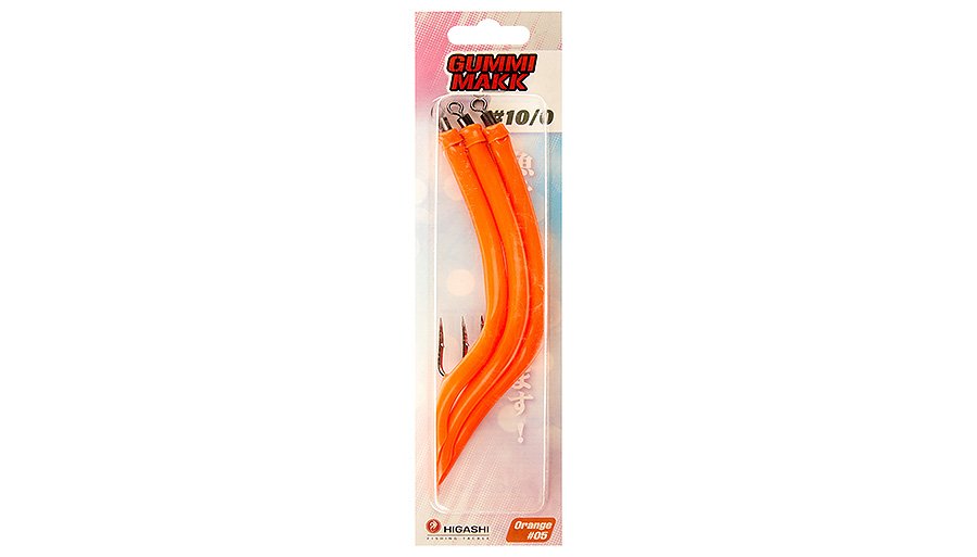 Крючок оснащенный кембриком HIGASHI Gummi Makk #10/0  (set-3pcs) (#05 Orange)