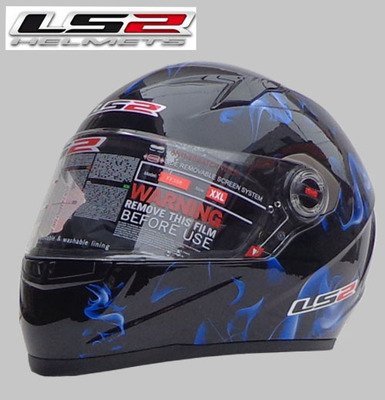 Шлем LS2 FF398 черный/синий/пламя XL