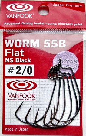 Крючки офсетные Vanfook Worm-55B #6/0 stealth black