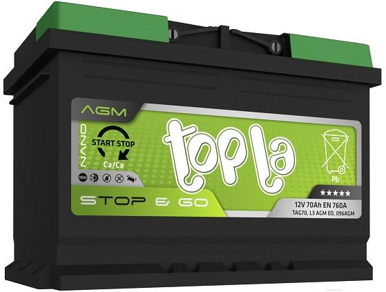 70 Topla TOP AGM Stop&Go TAG70 Евро Аккумулятор зал/зар