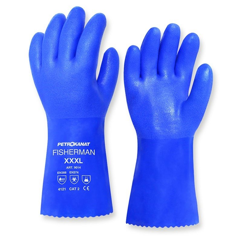 Перчатки FISHERMAN, арт.9014,  синие,  х/б подкл,  300мм,  р.L