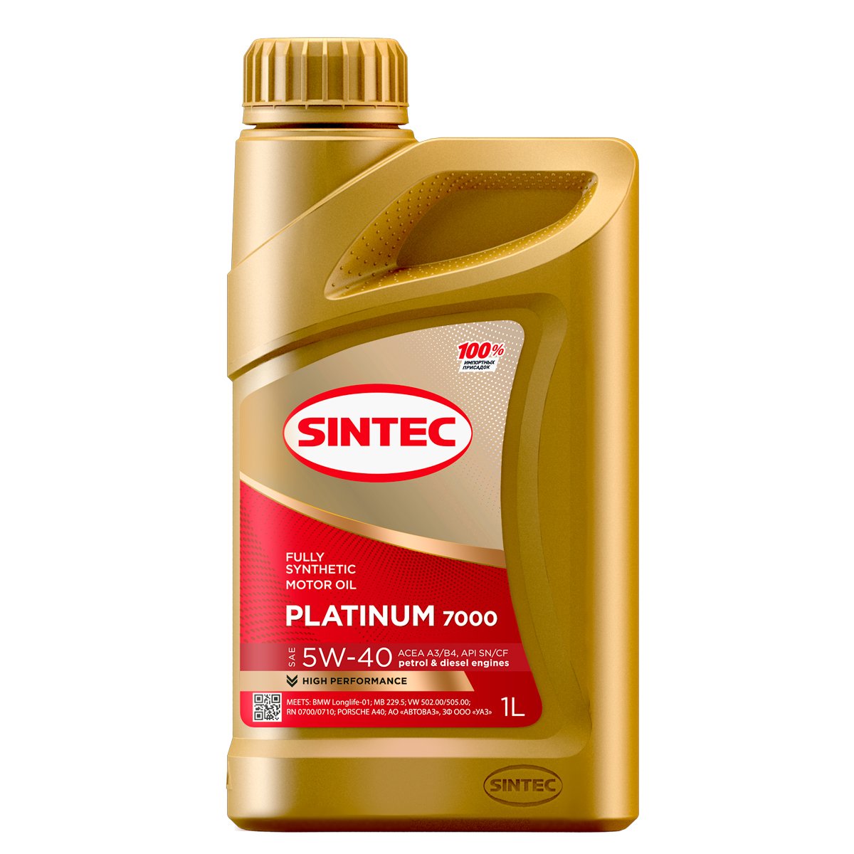 SINTEC PLATINUM 7000 5w40 A3/B4 SN/CF 1L синтетическое моторное масло