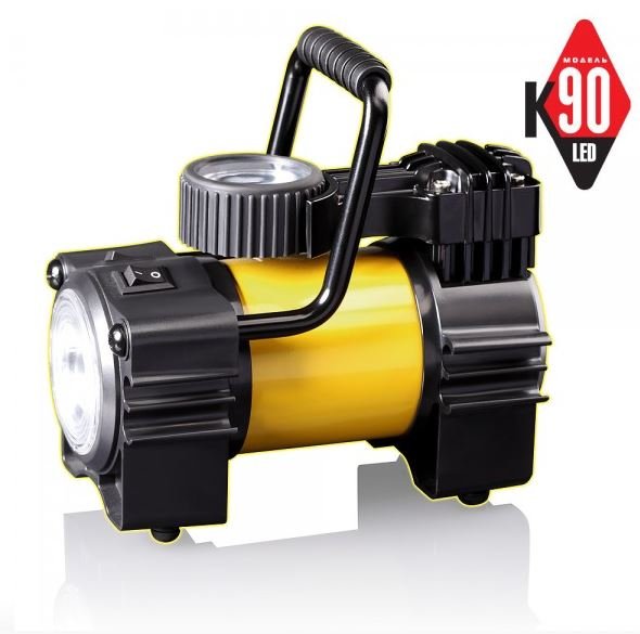 компрессор "качок" к90 led, с фонарем (10атм,40л/мин,12а,шланг1,2м,кабель3м,12в,сумка) 