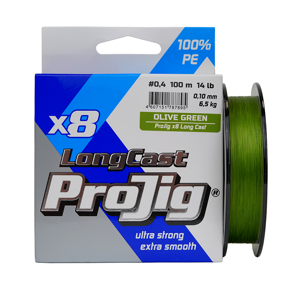 Шнур ProJig X8 Long Cast 0,14мм 10,0кг 100м хаки