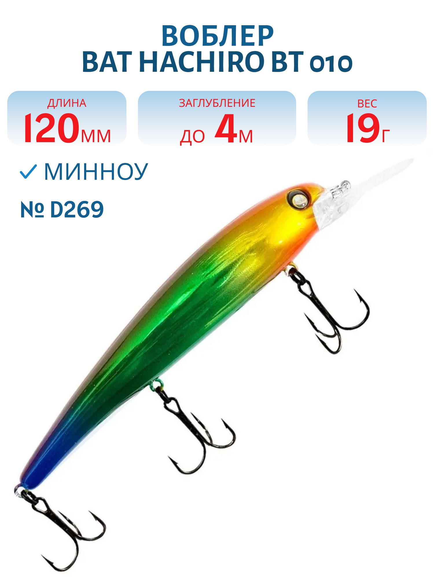 Воблер BAT HACHIRO BT 010 (120мм.,  19 гр.\0-5 м.) #D269