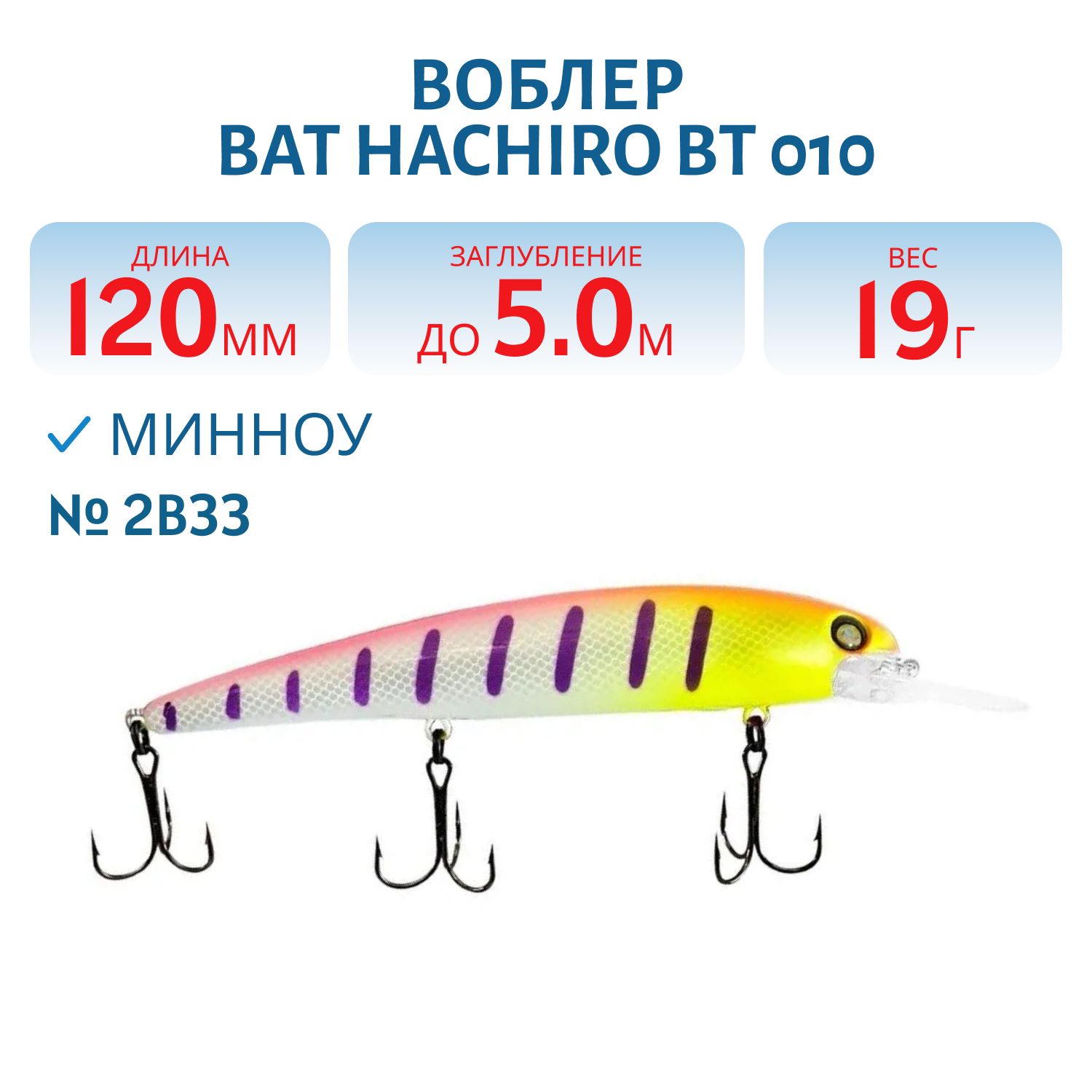 Воблер BAT HACHIRO BT 010 (120мм.,  19 гр.\0-5 м.) #2B33