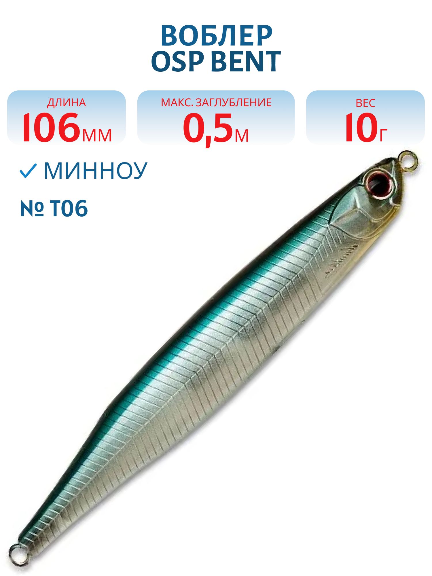Воблер OSP BENT MINNOW,  106.0 мм,  10.0 гр. (OSP-BENTM106F-T06)