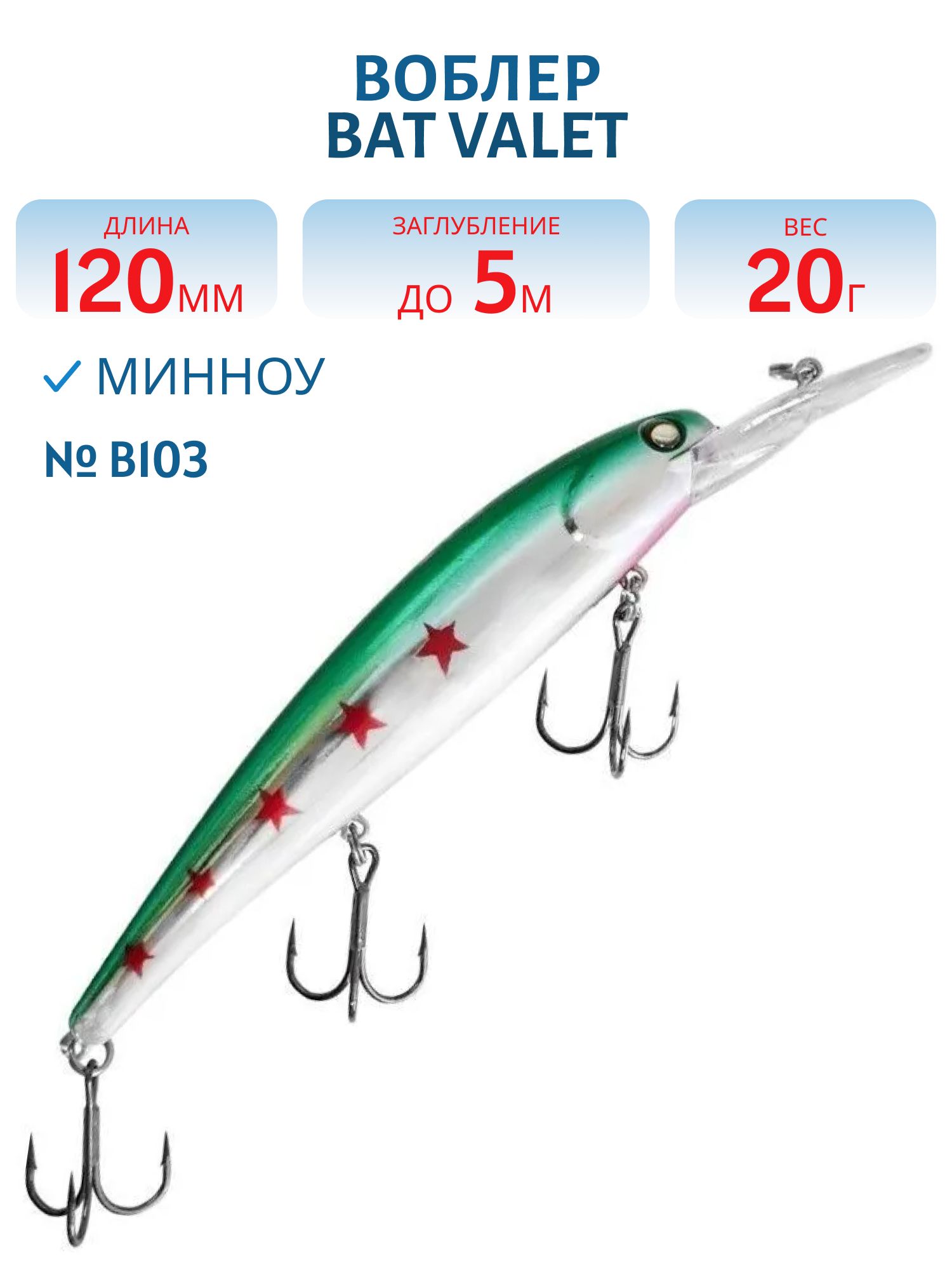 Воблер BAT Valet 120F BT100 (120mm; 20g; 5m Deep) # B103