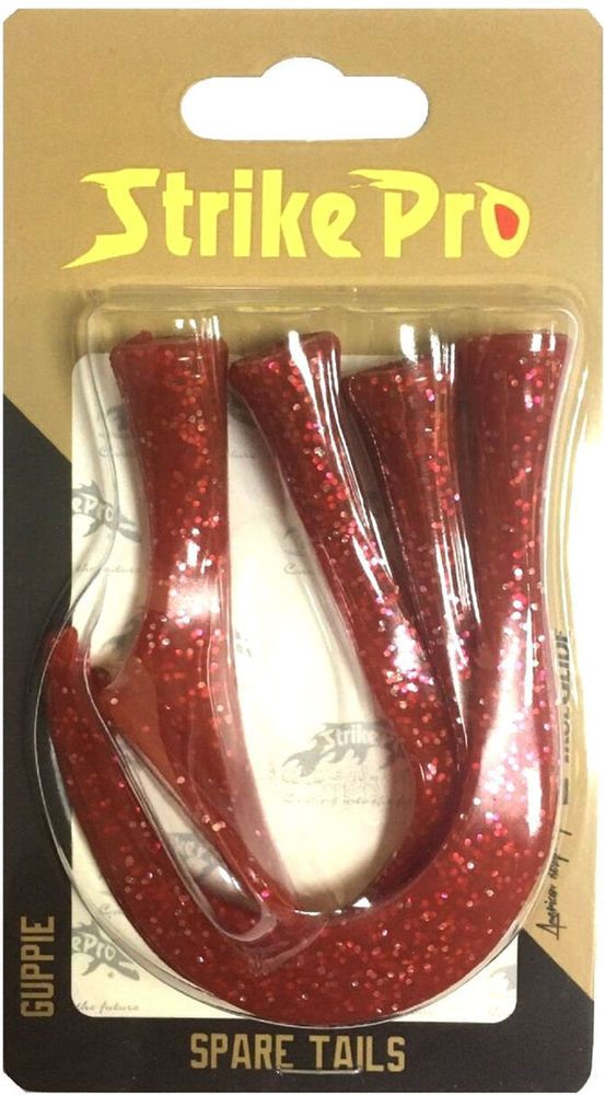 Хвост силиконовый для Strike Pro Guppie,  цвет: Red Glitter Красный 3 твистера + риппер