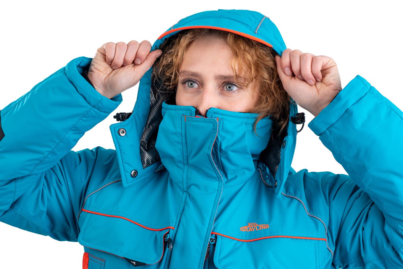 костюм женский для рыбалки grayling камчатка, зимний, бирюзово-оранжевый (р-р 44-46 рост 170-176) м