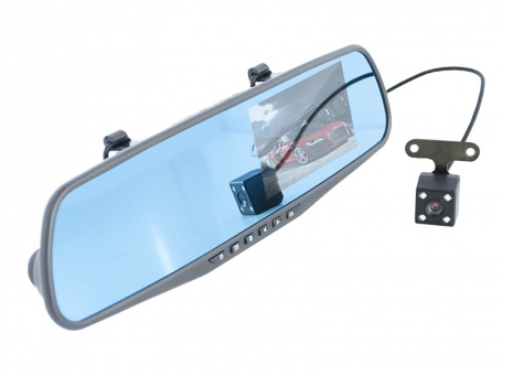 Видеорегистратор-зеркало AVS VRM-406FH (угол обзора 140°+90°,  датчик движения,  G-сенсор,  камера заднего вида)