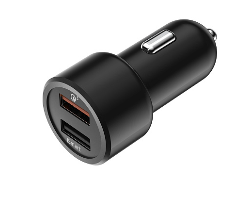 Автомобильное зарядное устройство (2USB,  QuickCharge,  SmartIC,  30W) черное OLMIO (38718)