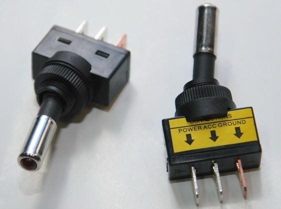 Выключатель тумблер ASW-15D (12V, 20A) красный (ручка хром)
