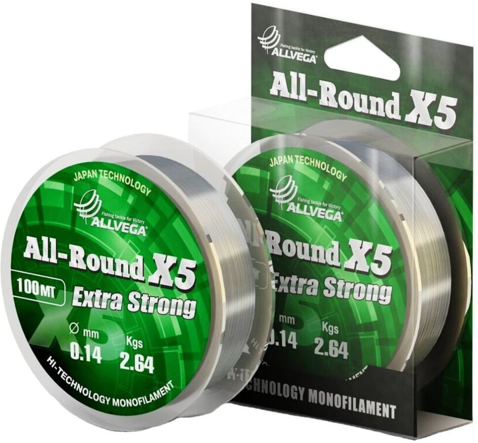 Леска ALLVEGA "ALL-ROUND X5" 0, 14мм (100м) (2, 64кг) прозрачная LAR10014