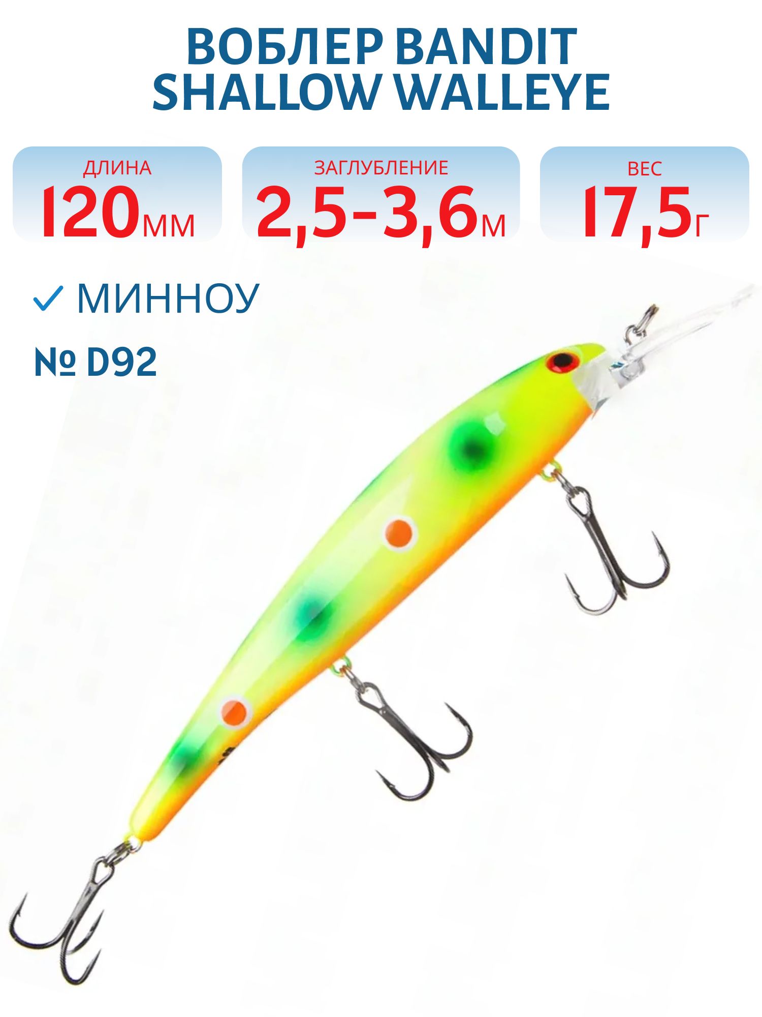 Воблер BANDIT SHALLOW WALLEYE D92