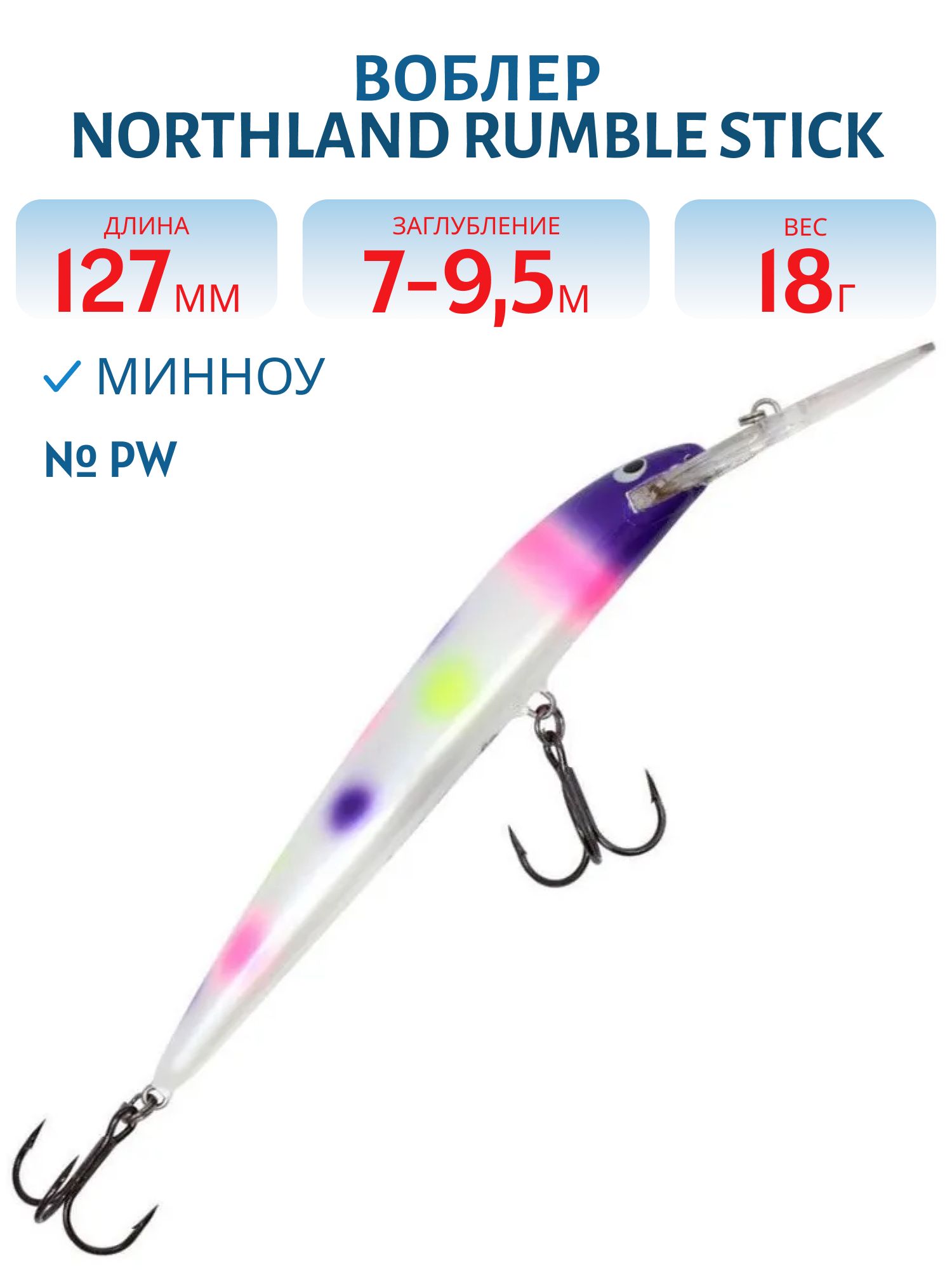 Воблер NORTHLAND RUMBLE STICK 5 PW/ 7-9.5 м