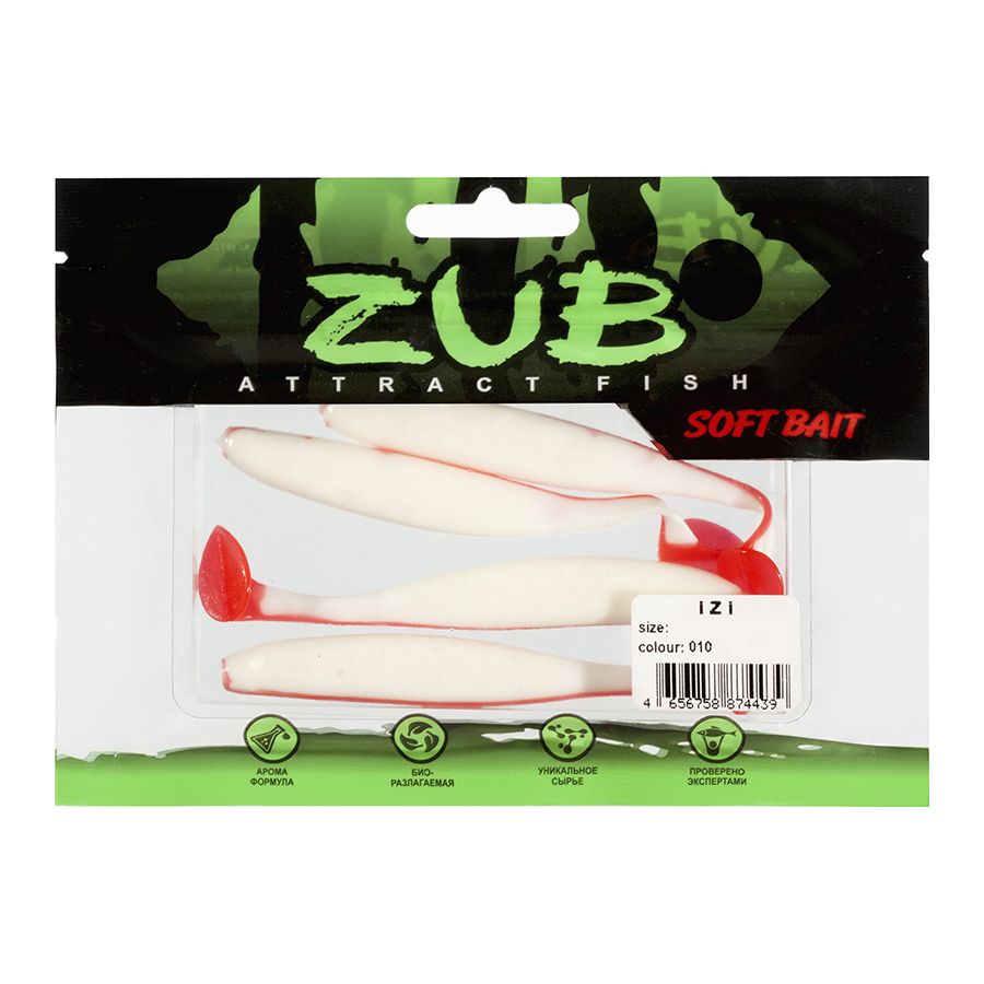 Приманка ZUB-IZI 86мм-5шт,  (цвет 010) бело-красный