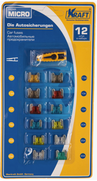 Предохранители ножевые KRAFT (12шт.к-т) MICRO KT870016