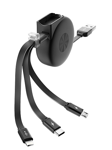Кабель SLIDE USB 2.0 - microUSB/lightning/typeC (1м,  2, 1А) раздвижной OLMIO (40361)