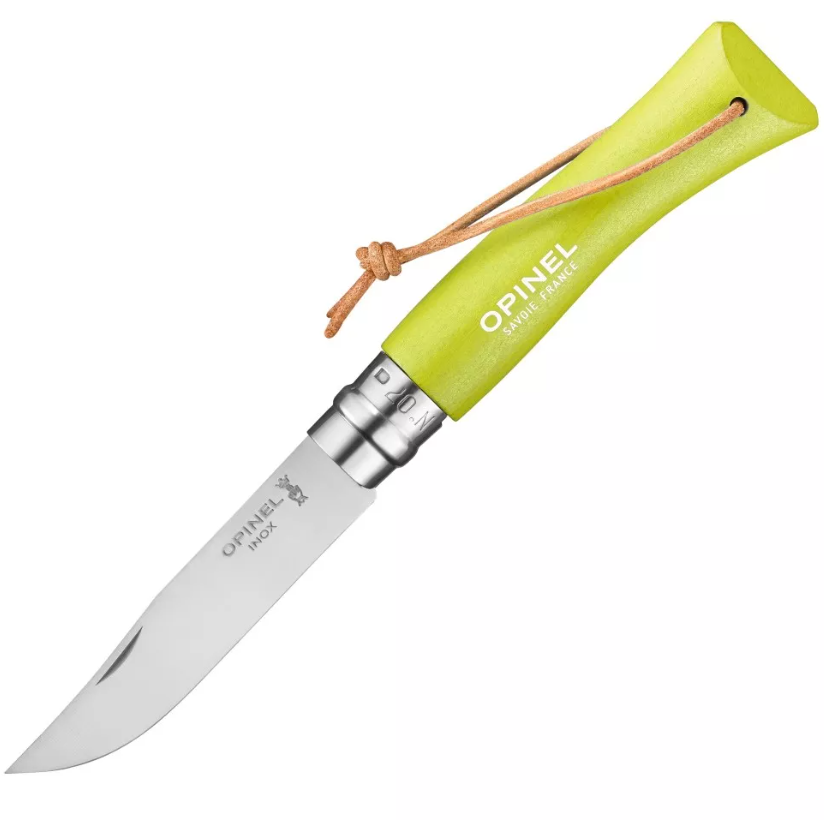 Нож Opinel Trekking №07 клинок 8см,  нерж.сталь,  граб,  жёлто-зелёный,  темляк