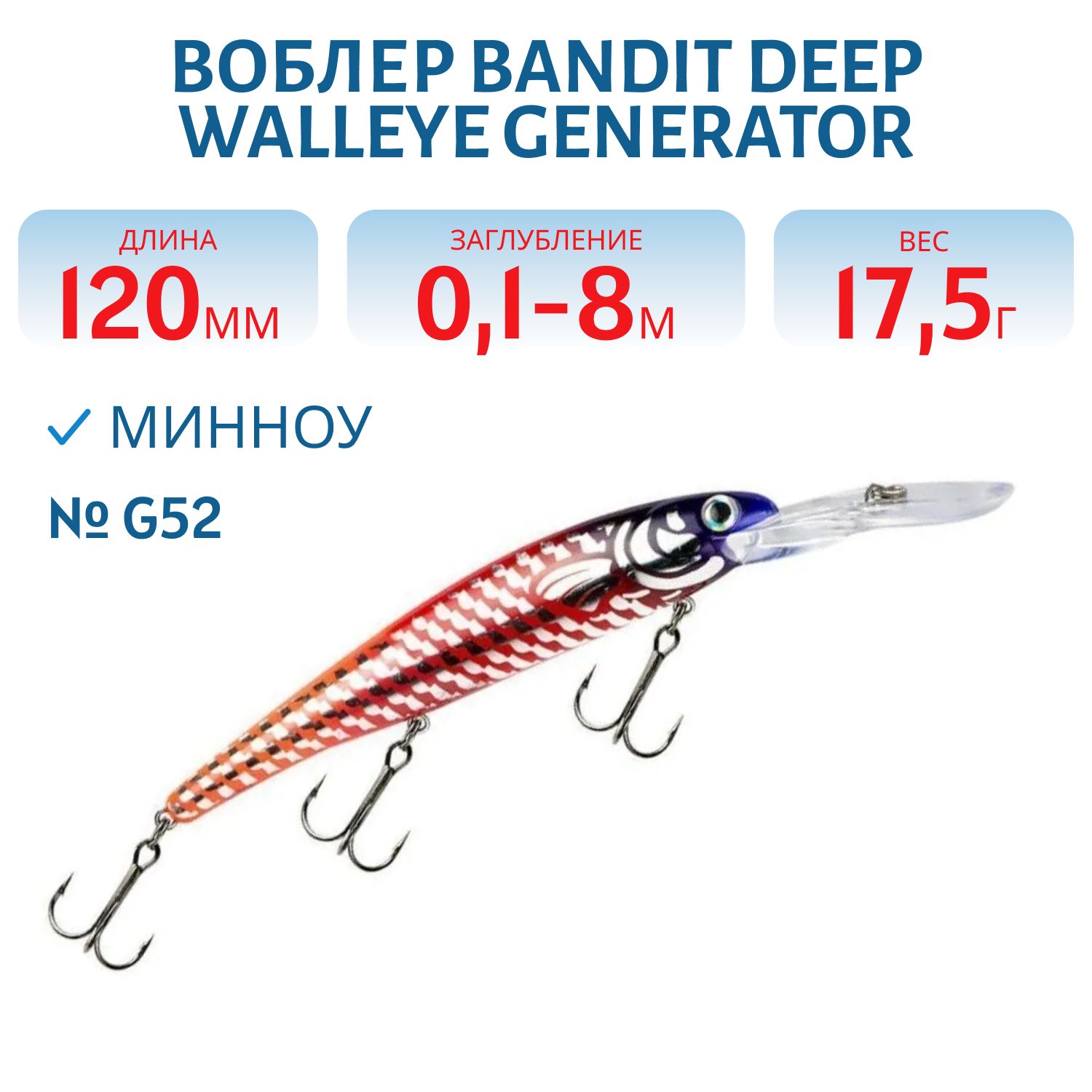 Воблер BANDIT DEEP WALLEYE GENERATOR G52