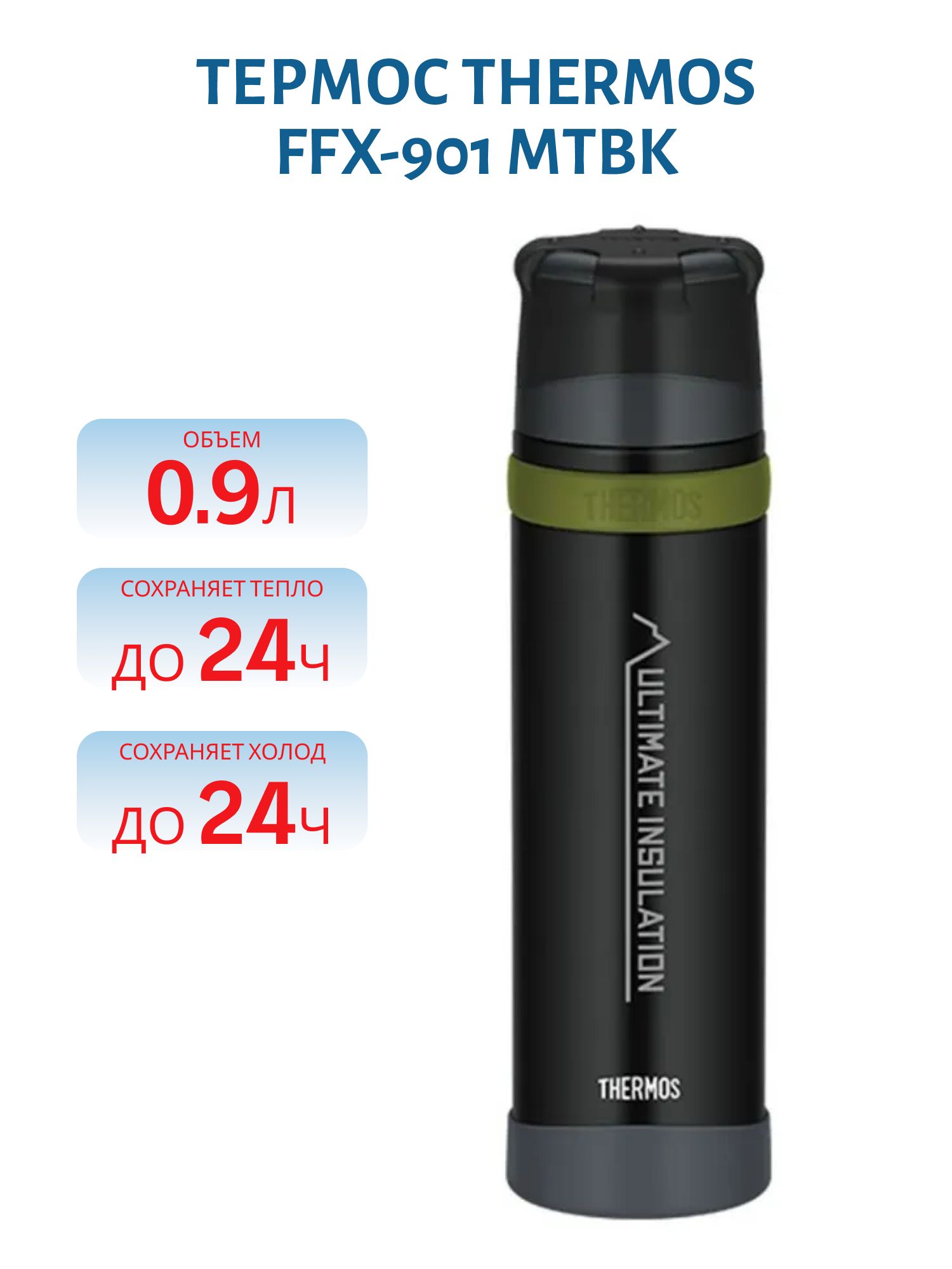 Термос THERMOS FFX-901 MTBK 0, 9L (материал - нержавеющая сталь,  цвет черный,  объём 0, 9л)