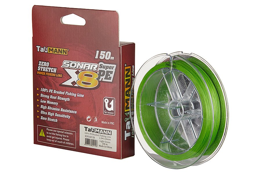 Леска плетёная TauMANN Sonar PE X8 150m #0.8 (0.14mm) Light Green