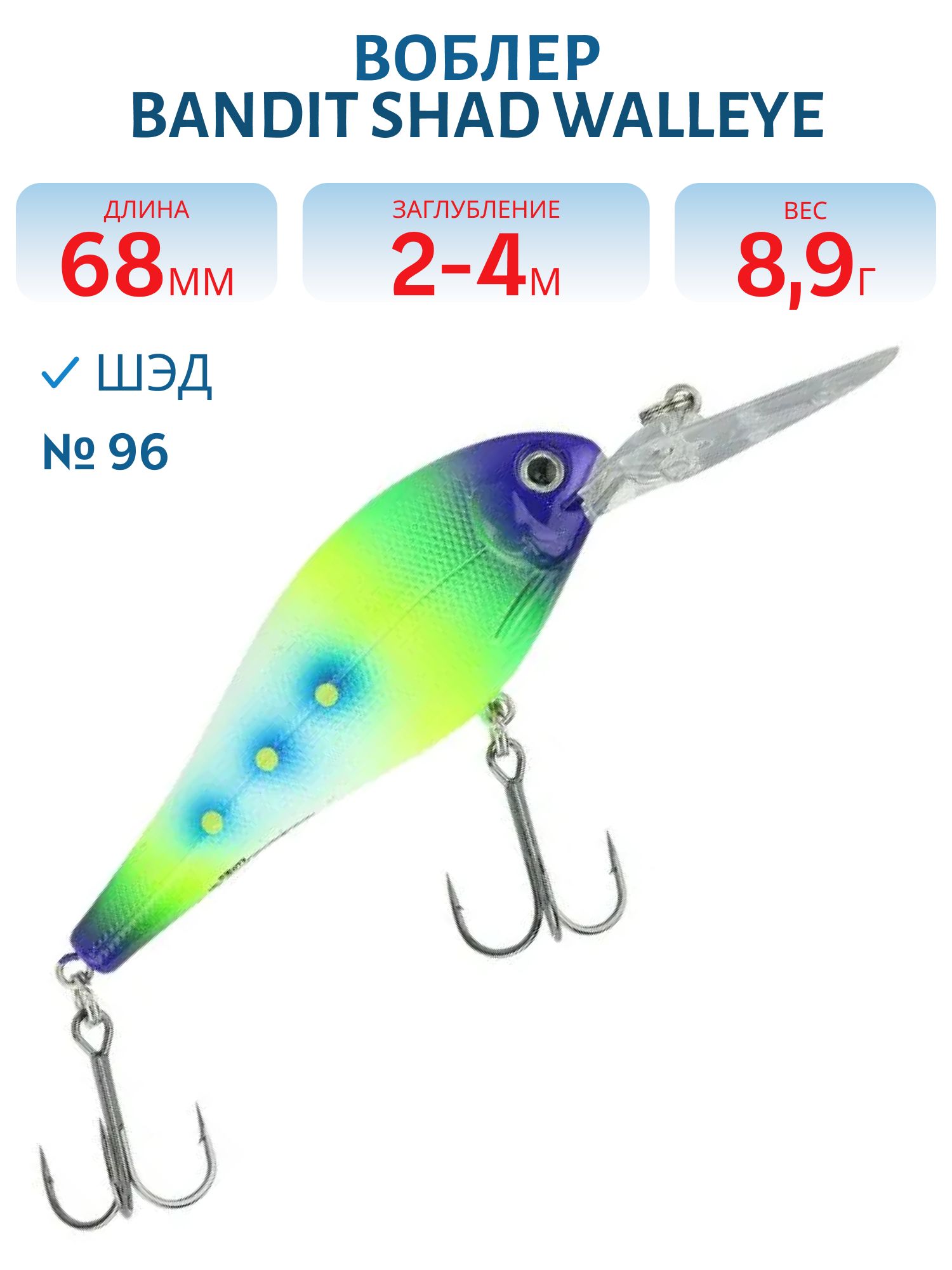 Воблер BANDIT SHAD WALLEYE 2 96
