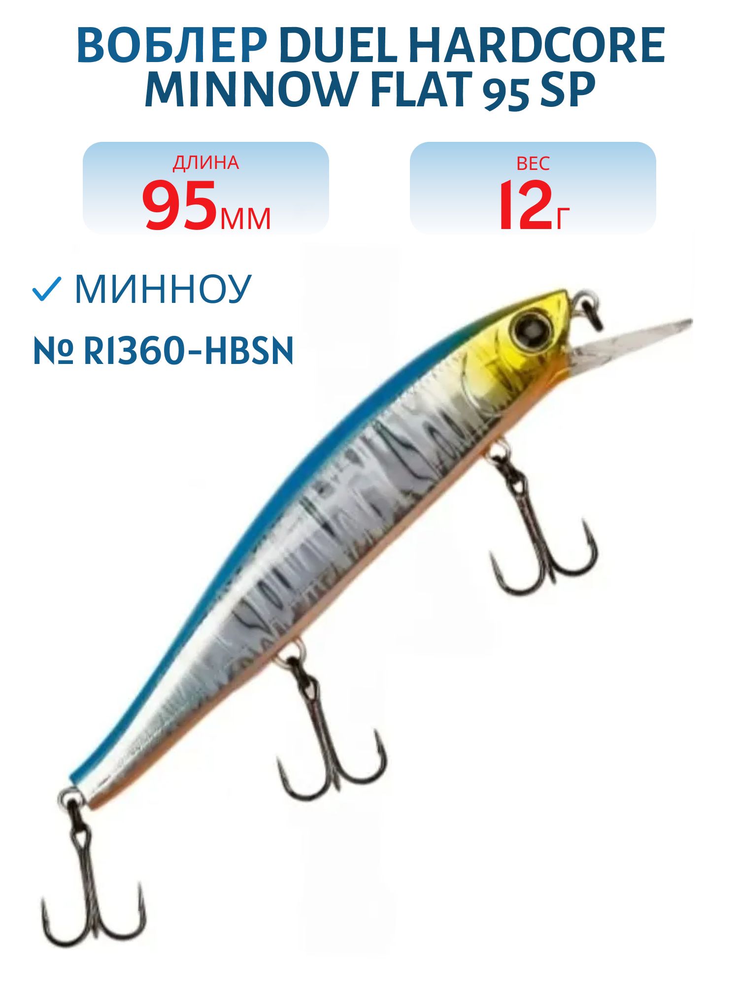 Воблер Duel Hardcore Minnow Flat 95 SP R1360-HBSN