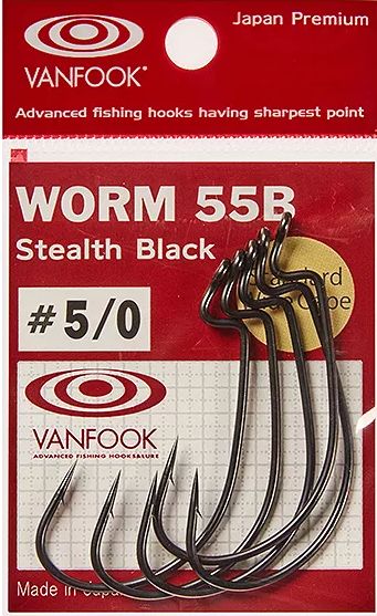 Крючки офсетные Vanfook Worm-55B #2/0 stealth black