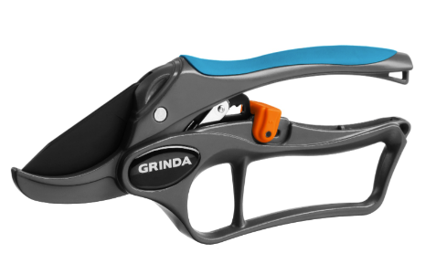 Секатор садовый контактный GRINDA P-33 (200мм) храповый механизм,  с эфесом (423433)