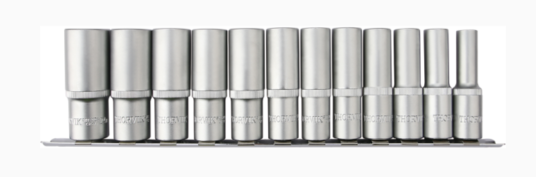 Набор головок 1/2" 6-гранных (12пр.) 10-24мм удлиненные,  на планке Thorvik S13S2112SM