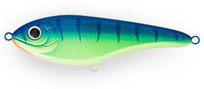 Воблер Джеркбейт Strike Pro Buster Jerk II Shallow Runner,  120 мм,  37 гр,  Загл. 0, 3м.-2, 0м.,  Медленно всплывающий,  цвет:  Blue-yellow Tiger Sparkles,  (EG-049#C063F)