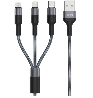 Кабель USB 2.0 3в1 (micro-USB,  lightning,  type-C) (1.2м,  2.4А) серый TFN (CFZ3IN1GR)