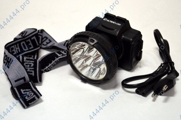 Фонарь налобный Ultra Flash LED5363 (акк.4V 0.5Ah) 9св/д (36lm) черн/пластик, отраж, 2 режима, з/у 220V