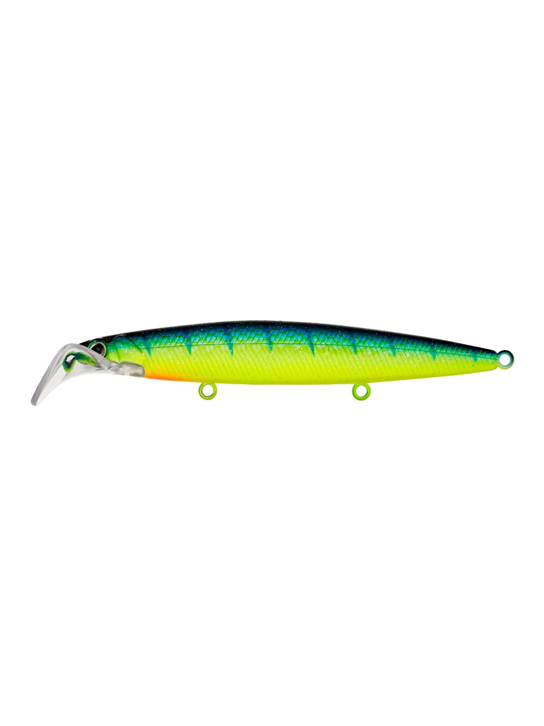 Воблер Минноу Strike Pro Scooter Minnow 110F,  110 мм,  11, 8 гр,  Загл. 1, 5м.-2, 5м.,  Плавающий,  цвет: C063F Blue-yellow Tiger Sparkles,  светящийся,  (EG-186F#C063FL)