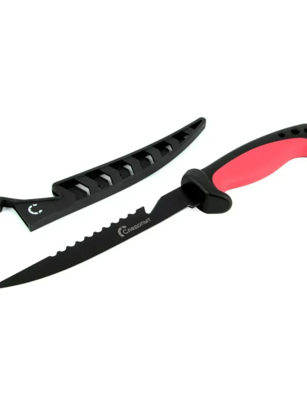 Нож разделочный "СЛЕДОПЫТ" филейный,  прорезиненная ручка,  дл. клинка 150 мм,  черный,  в чехле