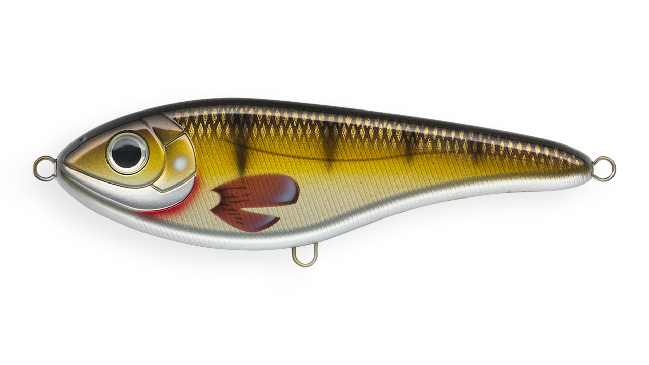 Воблер Джеркбейт Strike Pro Buster Jerk II Shallow Runner,  120 мм,  37 гр,  Загл. 0, 3м.-2, 0м.,  Медленно всплывающий,  цвет: C626F Golden Perch,  WOLF COLOR,  (EG-049#C626F)