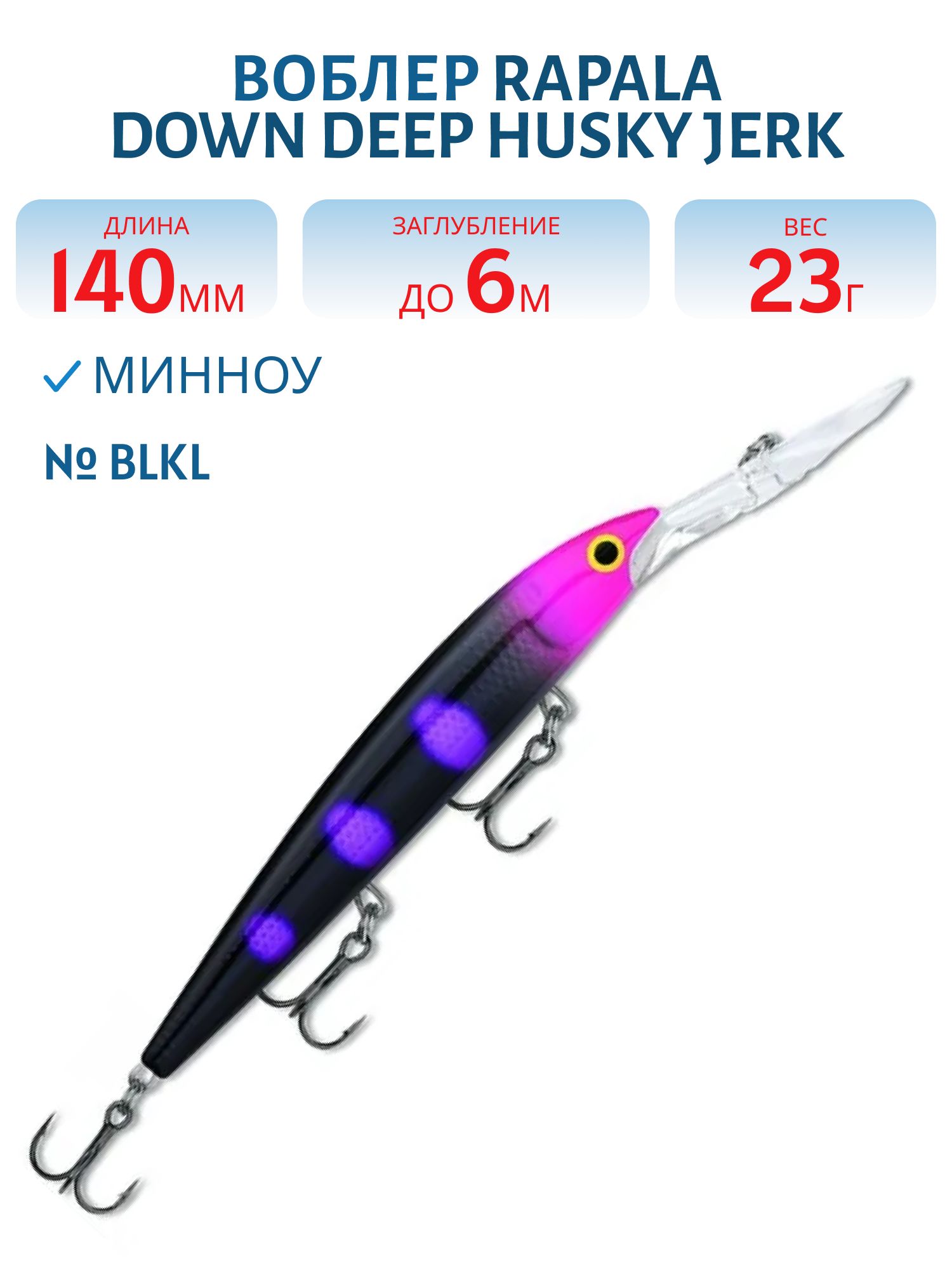 Воблер Rapala Down Deep Husky Jerk 14 /BLKL