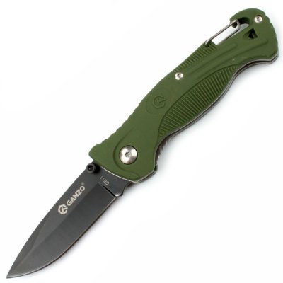 Нож складной "Ganzo" с зажимом и встроенным свистком,  дл.клинка 75 мм,  сталь 420С,  цв. зелёный